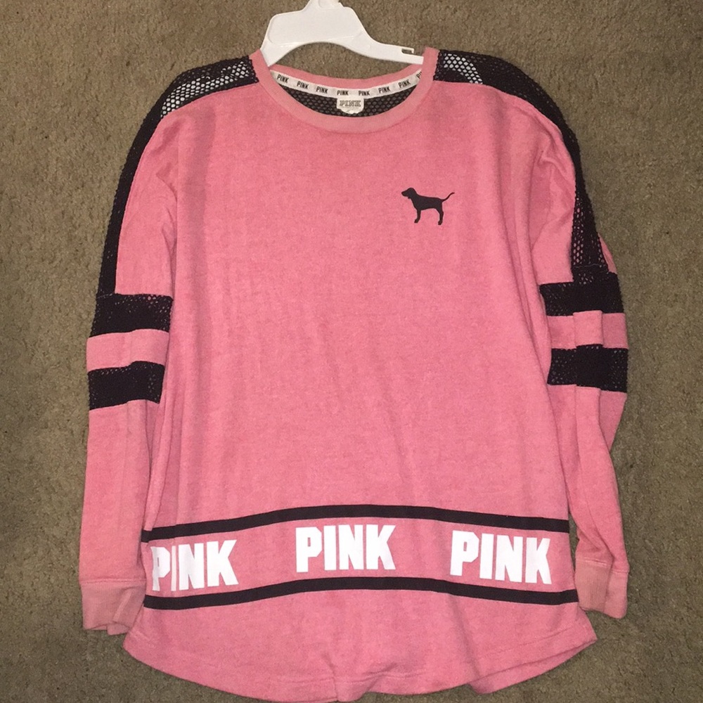 VS Pink ( pink and black) mesh shirt